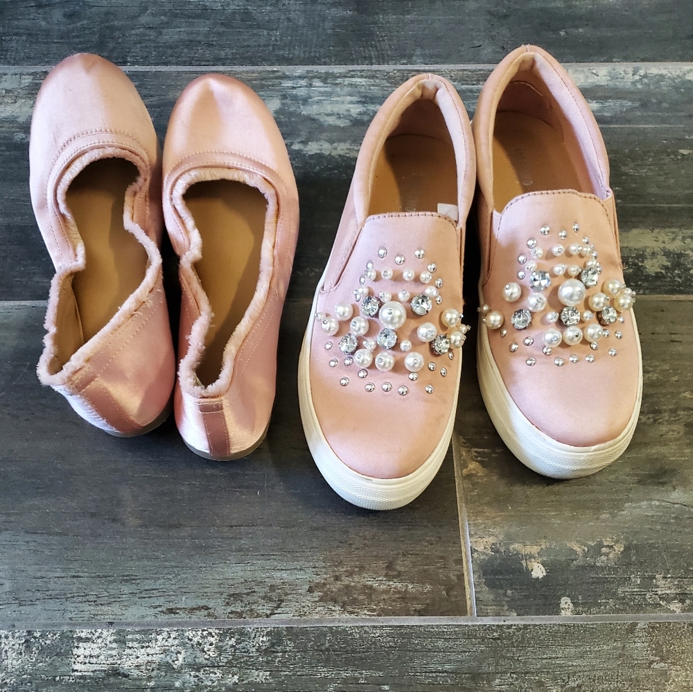 Faux Pearly sneakers plus pink ballet flats bundle! 6/7 💝